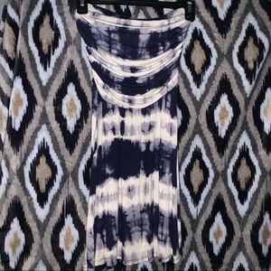 strapless tie die blue dress
